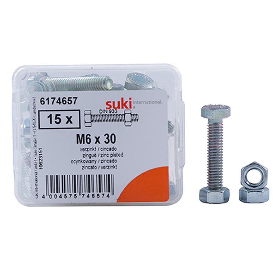 Suki Zinc-Plated Hex Bolt Screws (M6 x 30 mm, Pack of 15)