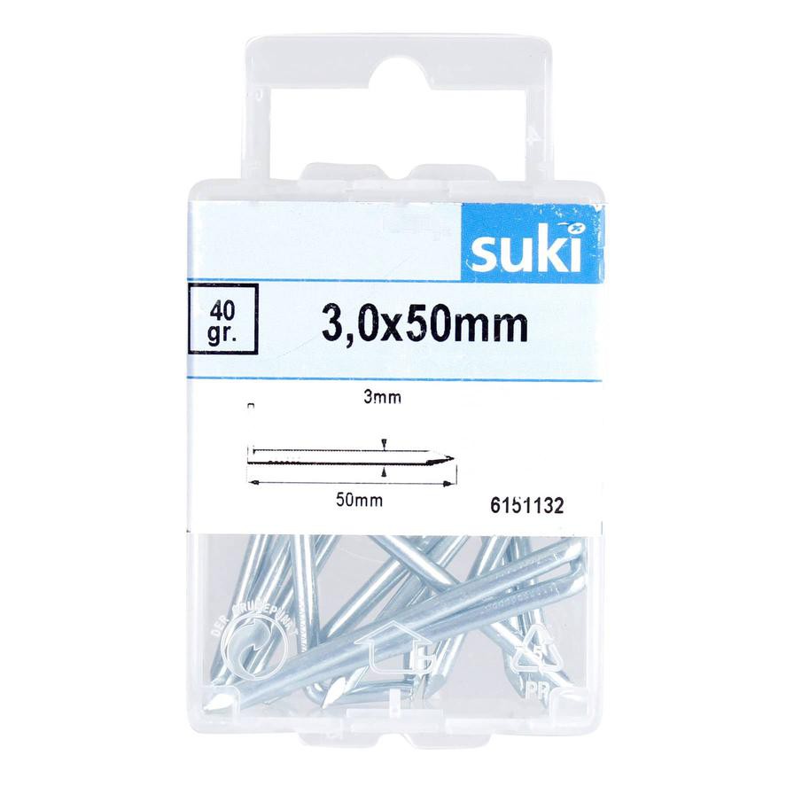 Suki Zinc-Plated Steel Hook Nail Pack (3 x 50 mm, 40 Pc.)