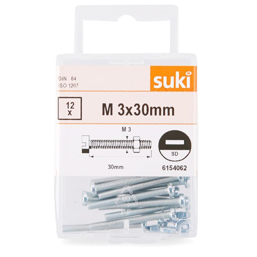 Suki 6154062 M3 Machine Screws (30 mm, Pack of 12)