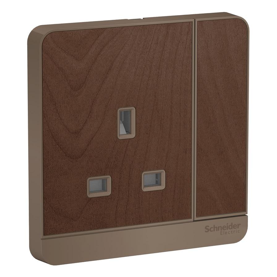 Schneider Electric AvatarOn Wood, 1 Gang Switched Socket, E8315_WD_G12 (3P, 13A, 250 V)