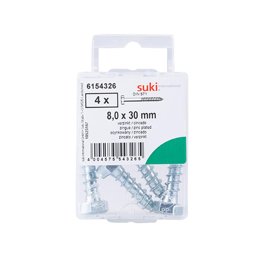 Suki Hexagonal Wood Screws (8 x 30 mm, Pack of 4)