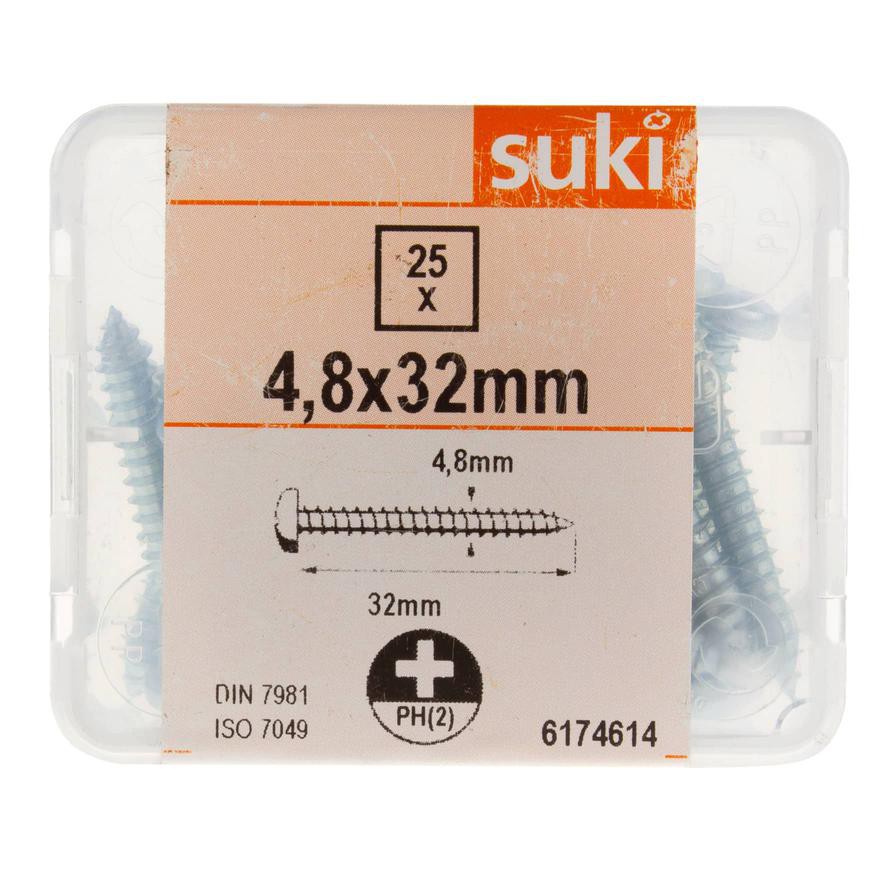 Suki Zinc Plated Self-Tapping Screws Box (4.8 x 32 mm, 25 Pc.)