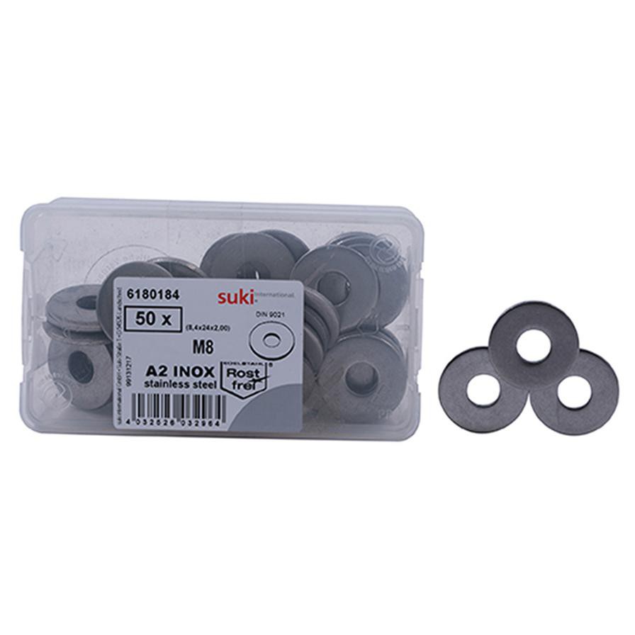 Suki Stainless Steel Flat Washers (M8, Pack of 50)