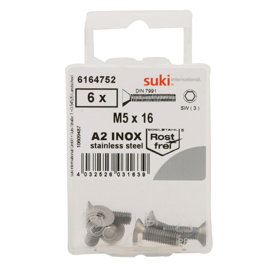 Suki 6164752 M5 Countersunk Machine Screws (16 mm, Pack of 6)