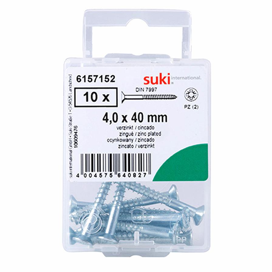 Suki Zinc Plated Pozidriv Wood Screws (4 x 40 mm, Pack of 10)