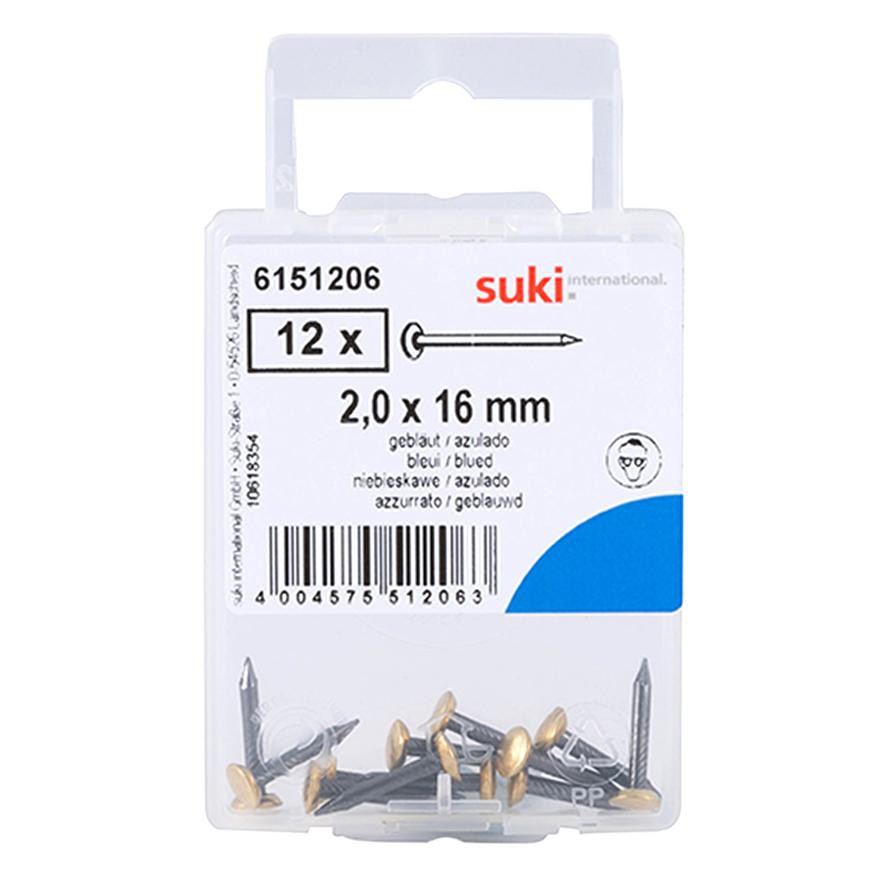 Suki 6151206 Brass Head Steel Nails (2 x 16 mm, Pack of 12 )