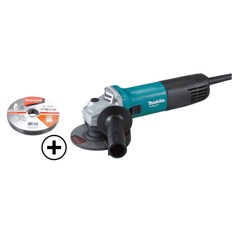 Makita MT Series Corded Angle Grinder, M9510B (850 W) + Makita Discs Pack (10 Pc.)