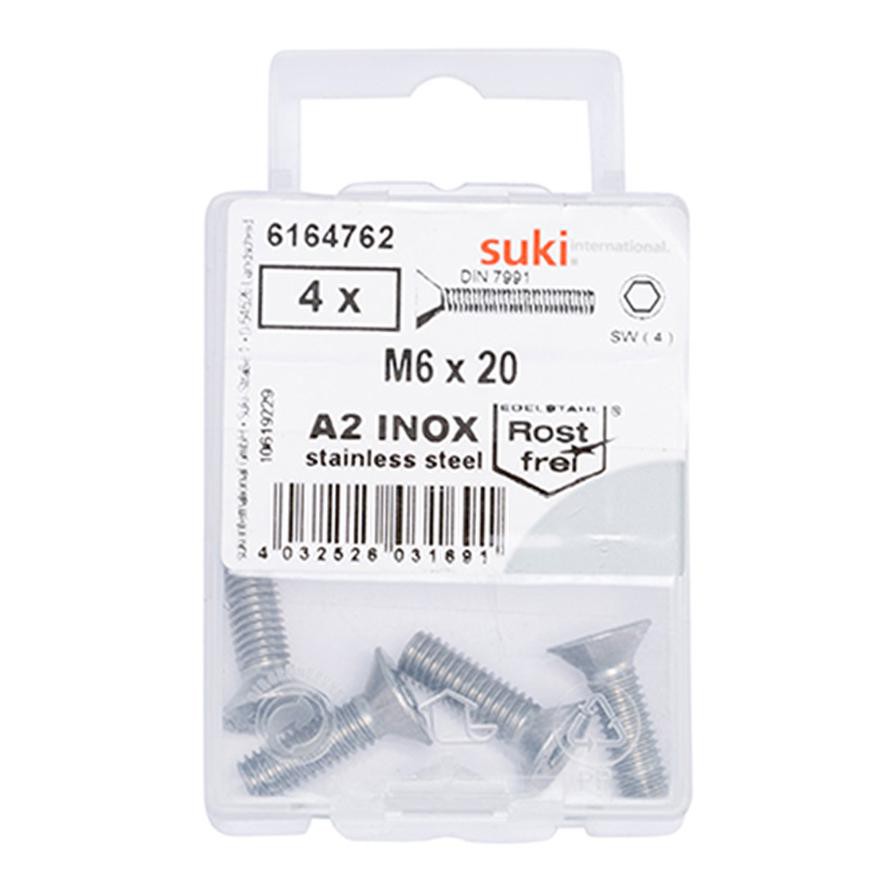 Suki 6164762 M6 Countersunk Machine Screws (20 mm, Pack of 4)