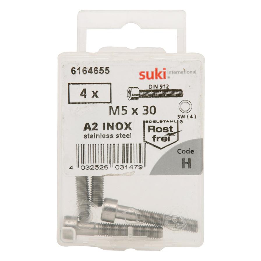 Suki Steel Pan-Head Hex Socket Machine Screws (M5 x 30 mm, Pack of 4)