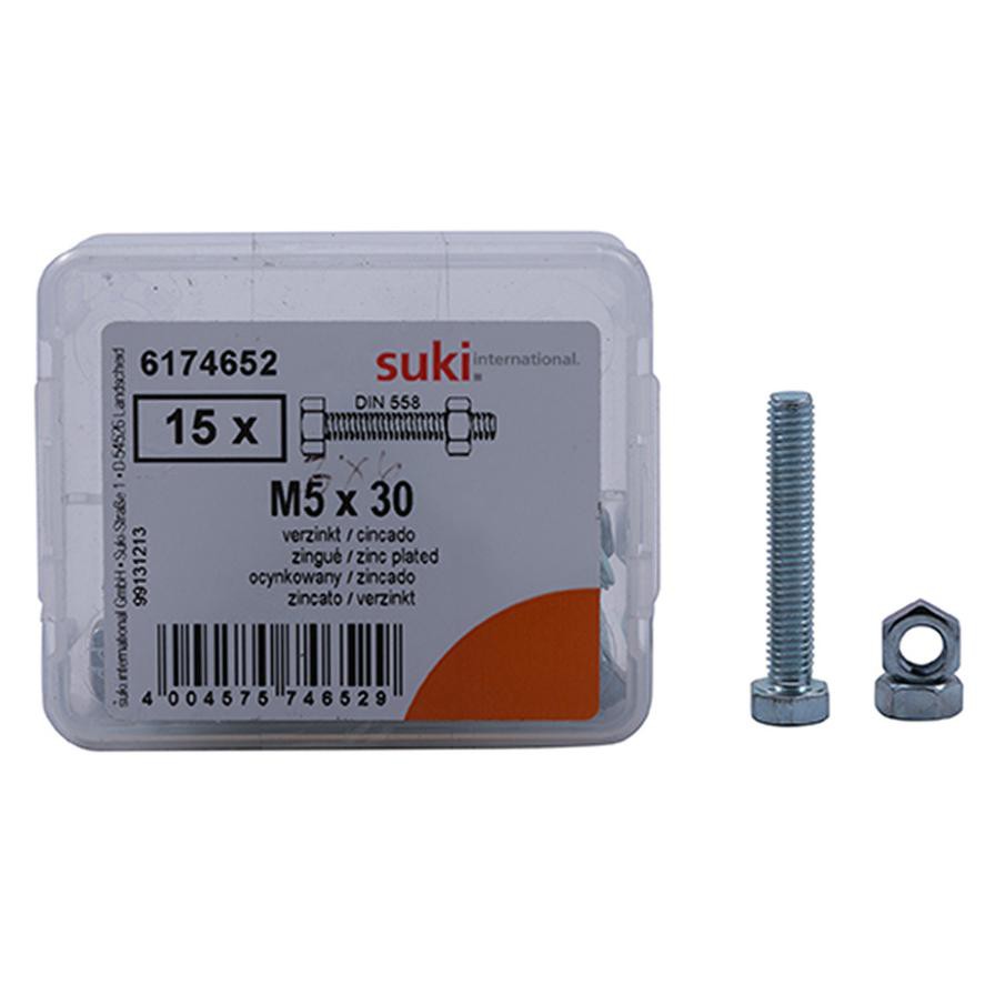 Suki Zinc-Plated hex Bolt Screws (M5 x 30 mm, Pack of 15)