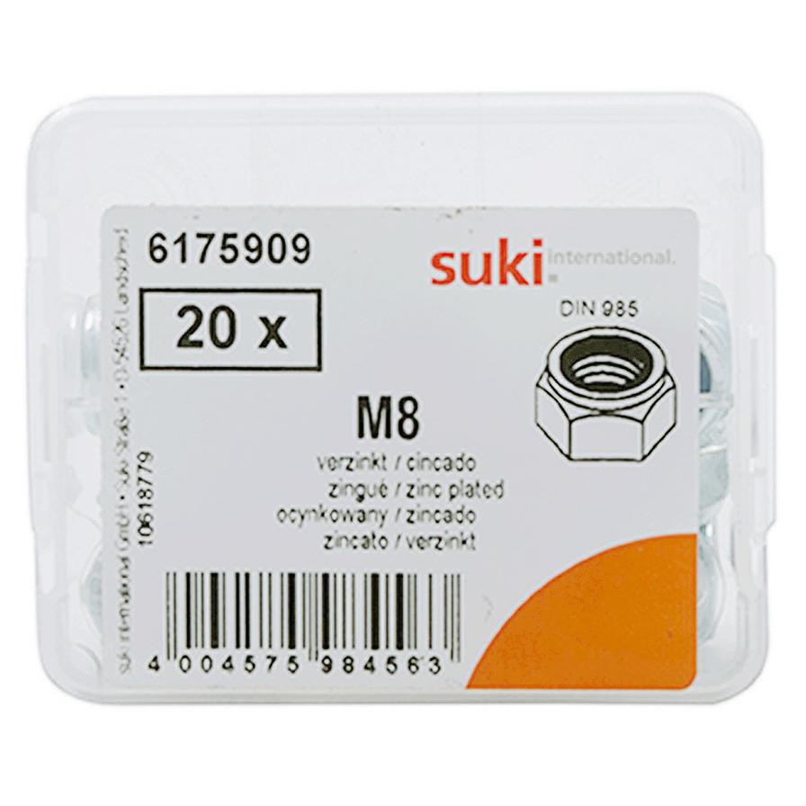 Suki Zinc-Plated Self-lock Hex Nuts (M8, Pack of 20)