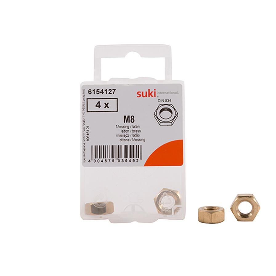 Suki Brass Hex Nut M8 Din 934 (Pack of 4)