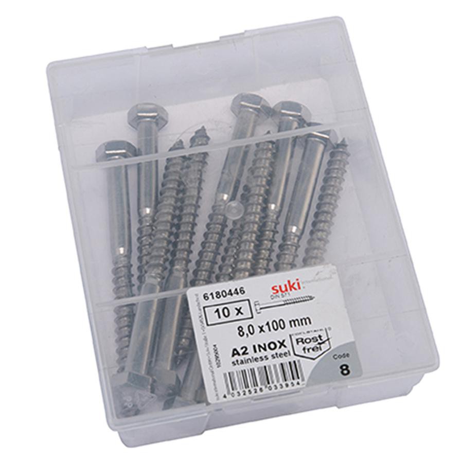 Suki Hexagonal Wood Screws (0.8 x 10 cm, Silver)