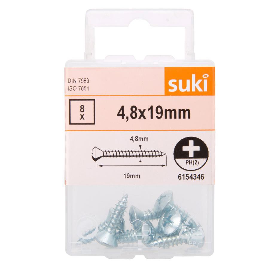 Suki Zinc Plated Tapping Screw (4.8 x 19 mm, Pack of 8)