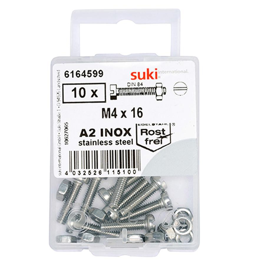 Suki Stainless Steel Pan-Head Slotted Machine Screws (M4 x 16 mm, Pack of 10)