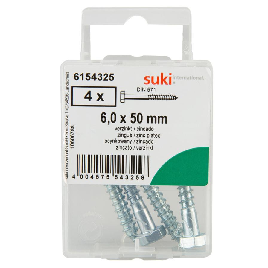 Suki Zinc-Plated Hexagonal Wood Screws (6 x 50 mm, Pack of 4)