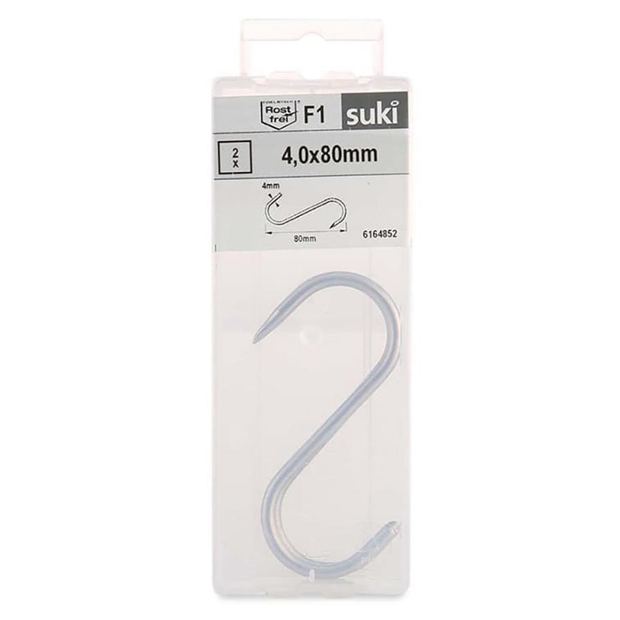 Suki Stainless Steel Meat Hooks (4 x 80 mm, Pack of 2)