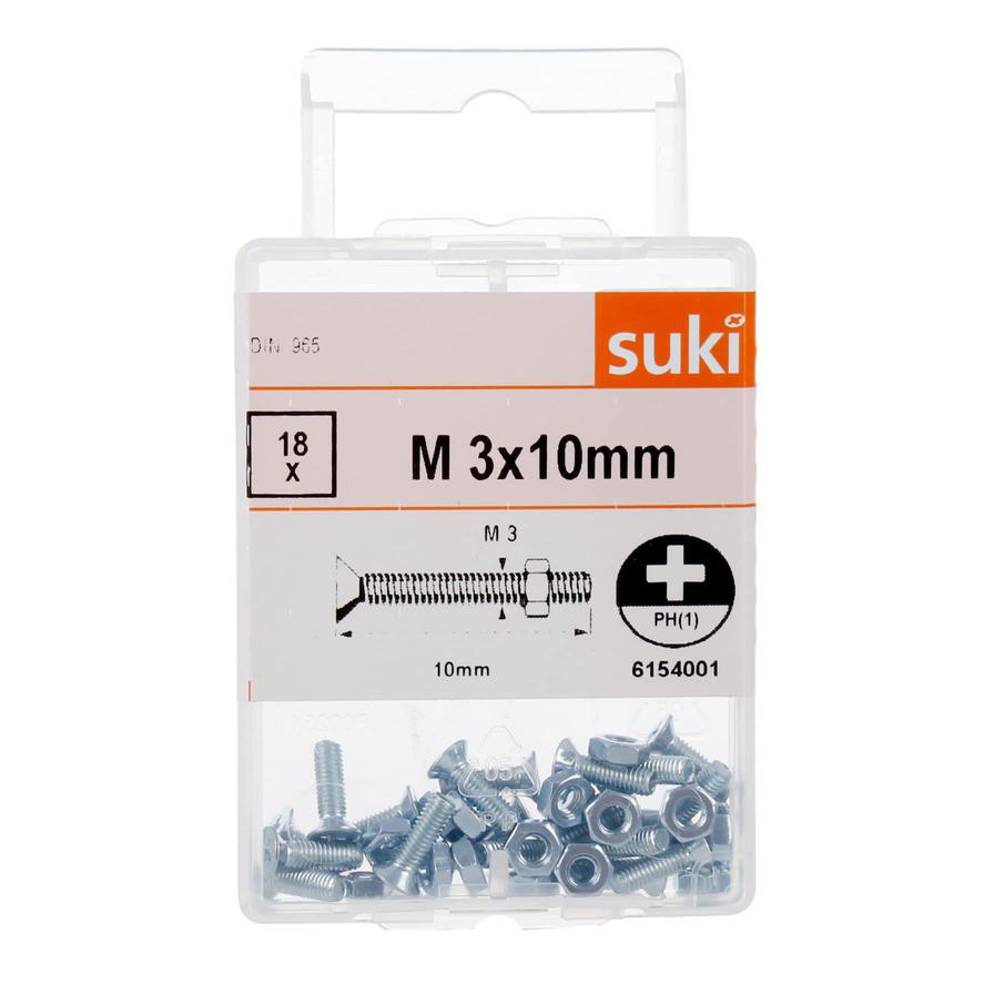 Suki M3 Slotted Flat-Head Countersunk Machine Screws (10 mm)