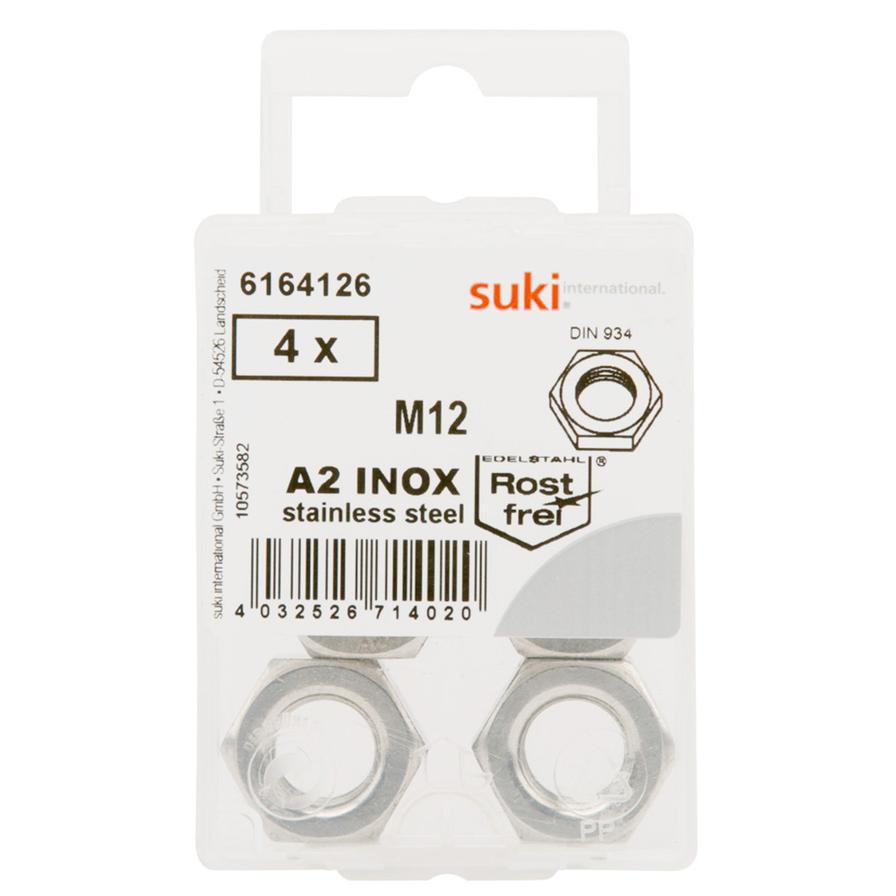 Suki M12 Hex Nut (19 x 21.1 x 10 mm, Pack of 4)