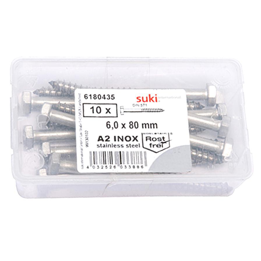 Suki Stainless Steel Hexagonal Wood Screws (6 x 80 mm, Pack of 10)