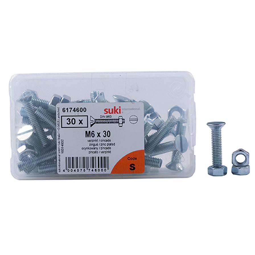 Suki M6 Slotted Flat-Head Countersunk Machine Screws (30 mm)