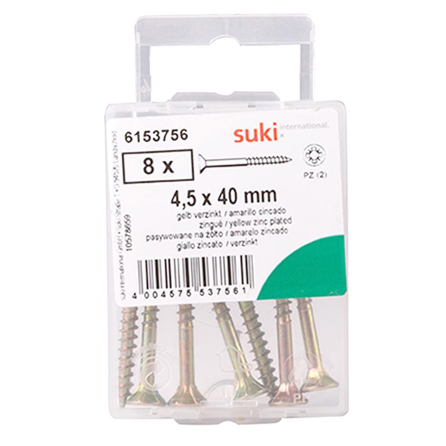 Suki Pozidriv Chipboard Screws (40 x 4.5 mm, Pack of 8, Yellow)