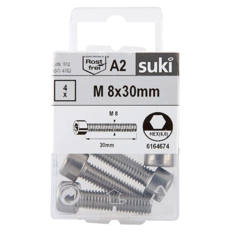 Suki 6164674 Hex Machine Screw (M8 x 30 mm, Pack of 4)