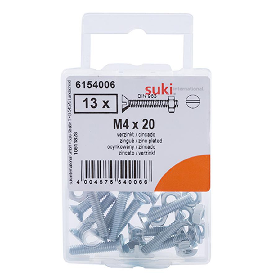 Suki 6154006 M4 Flat-Head Countersunk Machine Screws (20 mm, Pack of 13)