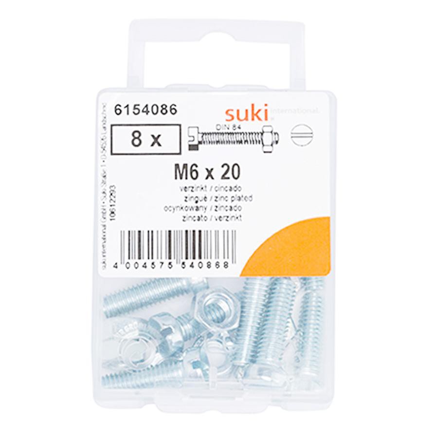 Suki 6154086 M6 Slotted Flat-Head Countersunk Machine Screws (20 mm, Pack of 8)