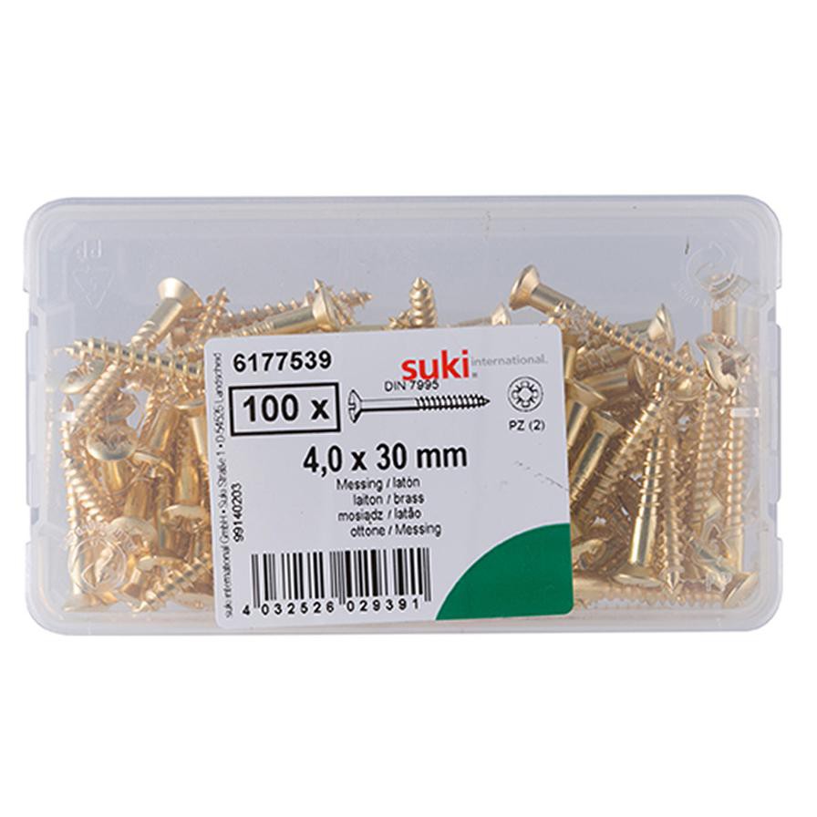 Suki Brass Pozidriv  Wood Screws (4 x 30 mm, Pack of 100)