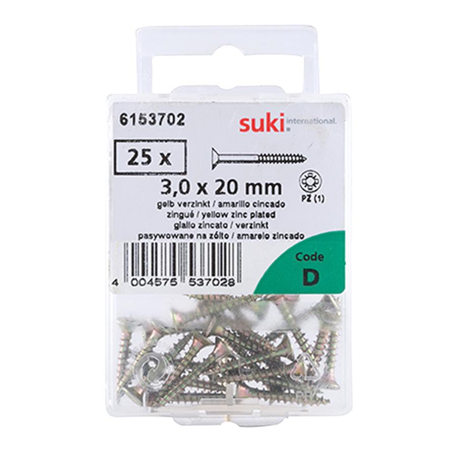 Suki Zinc Pozidriv Chipboard Screws (3 x 20 mm, Pack of 25)