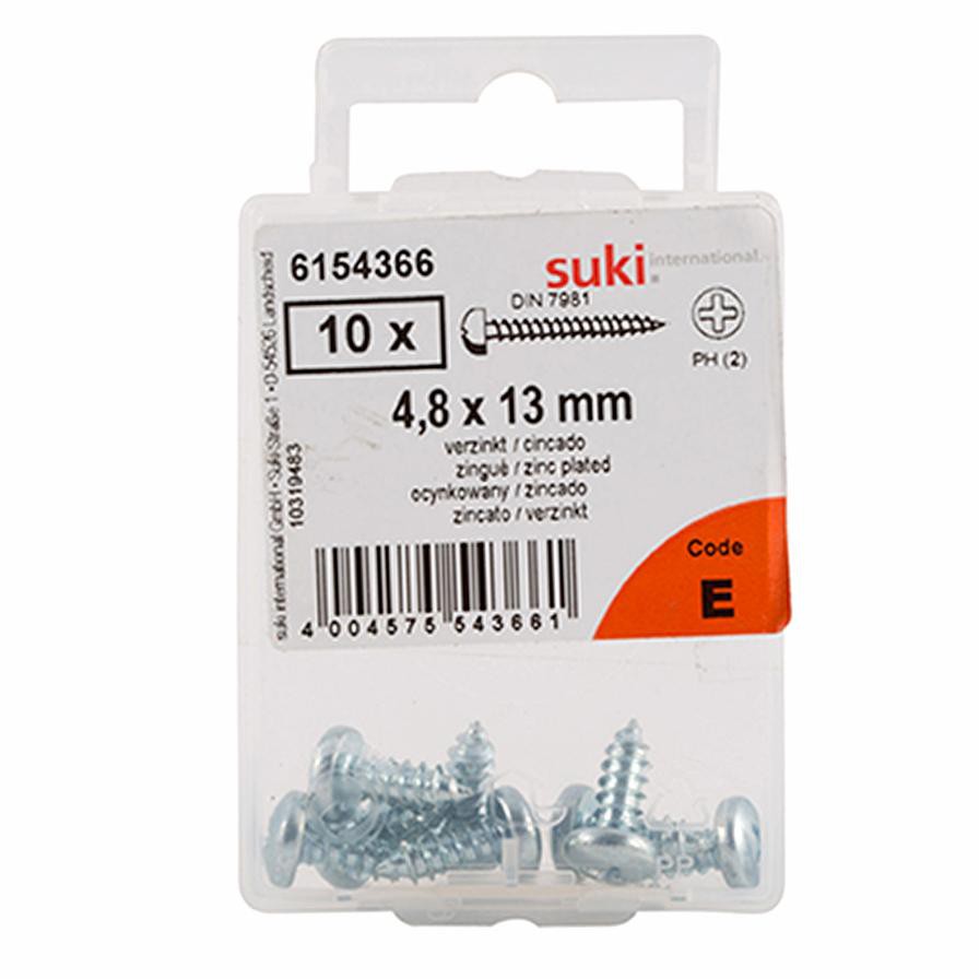 Suki Zinc Plated Self-Tapping Screws (4.8 x 13 mm, Pack of 10)