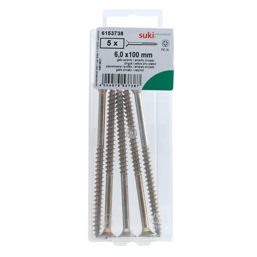 Suki Zinc Pozidriv Chipboard Screws (6 x 100 mm, Pack of 5)