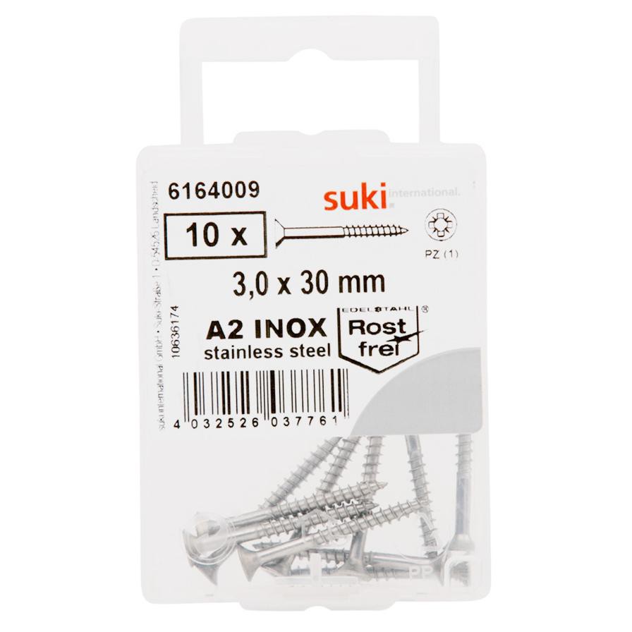 Suki Stainless Steel Pozidriv Recess Chipboard Screws (3 x 30 mm, Pack of 10)