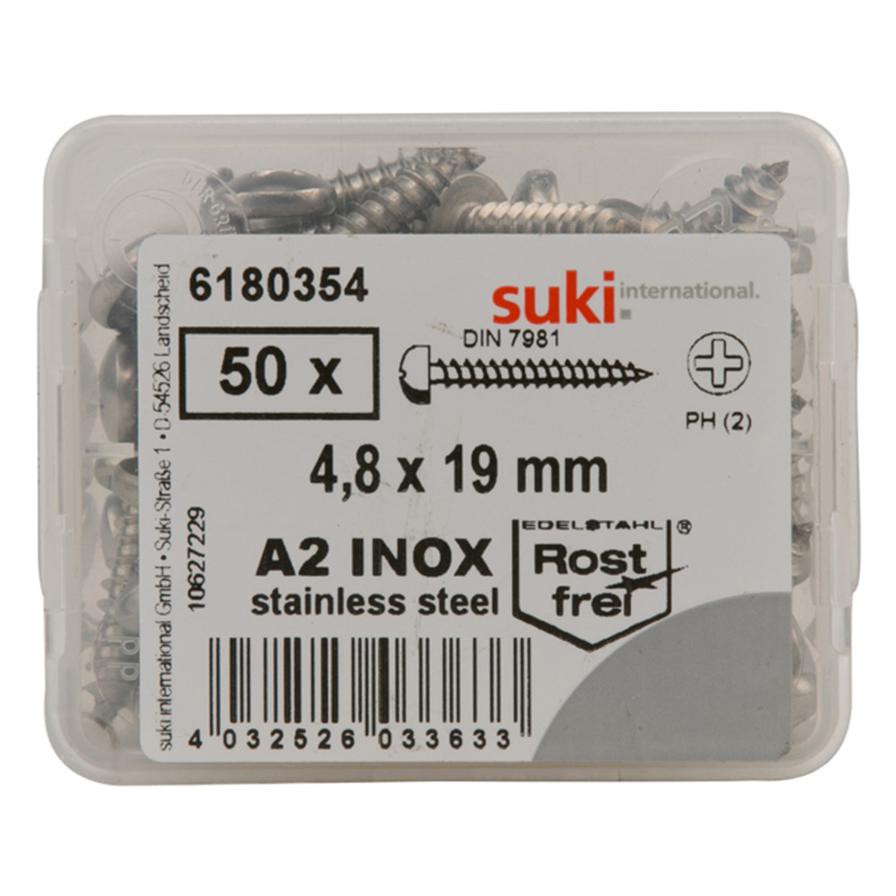 Suki Stainless Steel Self-Tapping Screws (4.8 x 19 mm, Pack of 50)