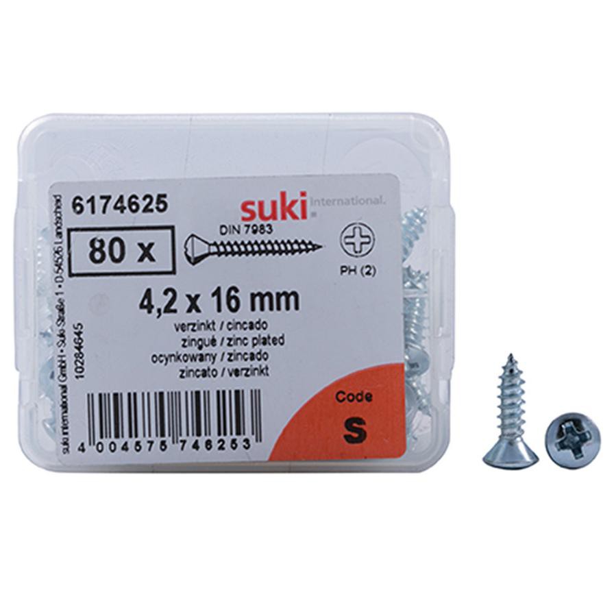 Suki Zinc-Plated Tapping Screws (4.2 x 16 mm, Pack of 80)