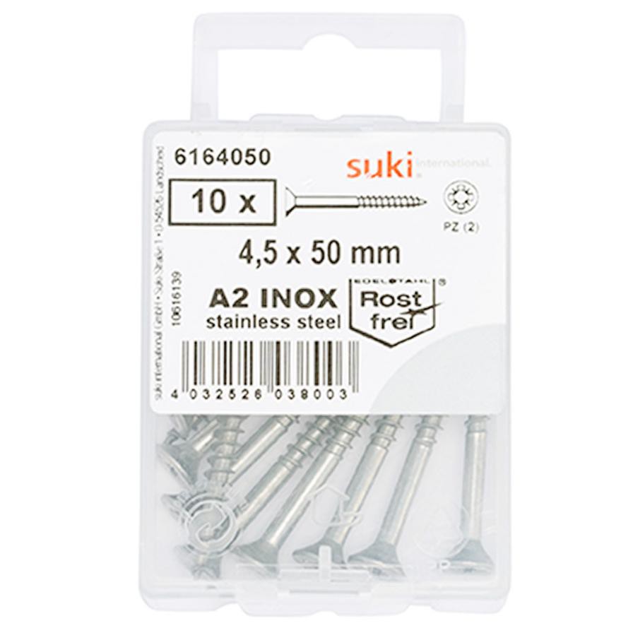Suki Stainless Steel Pozidriv Recess Chipboard Screws (4.5 x 50 mm, Pack of 10)