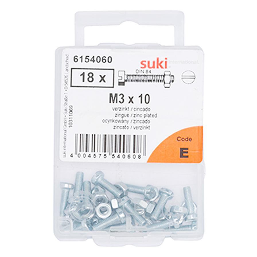 Suki Zinc-Plated Slotted Flat-Head Countersunk  Machine Screws (M3 x 10 mm, Pack of 18)