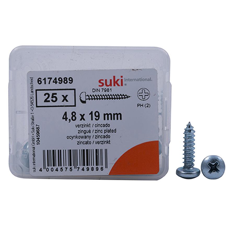 Suki Zinc-Plated Tapping Screws (4.8 x 19 mm, Pack of 25)