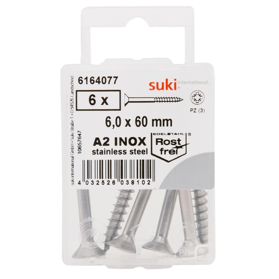 Suki Stainless Steel Pozidriv Recess Chipboard Screws (6 x 60 mm, Pack of 6)