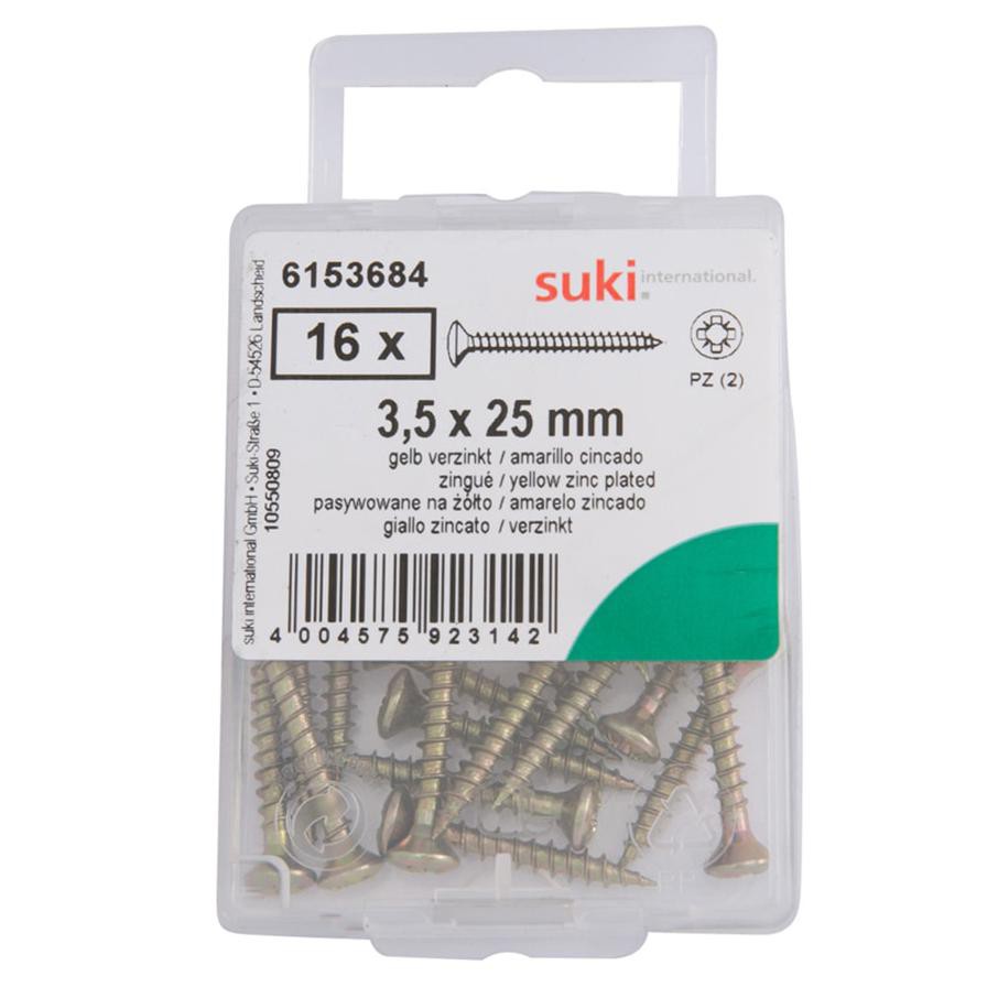 Suki Zinc Oval-Head Chipboard Screws (3.5 x 25 mm, Pack of 16)