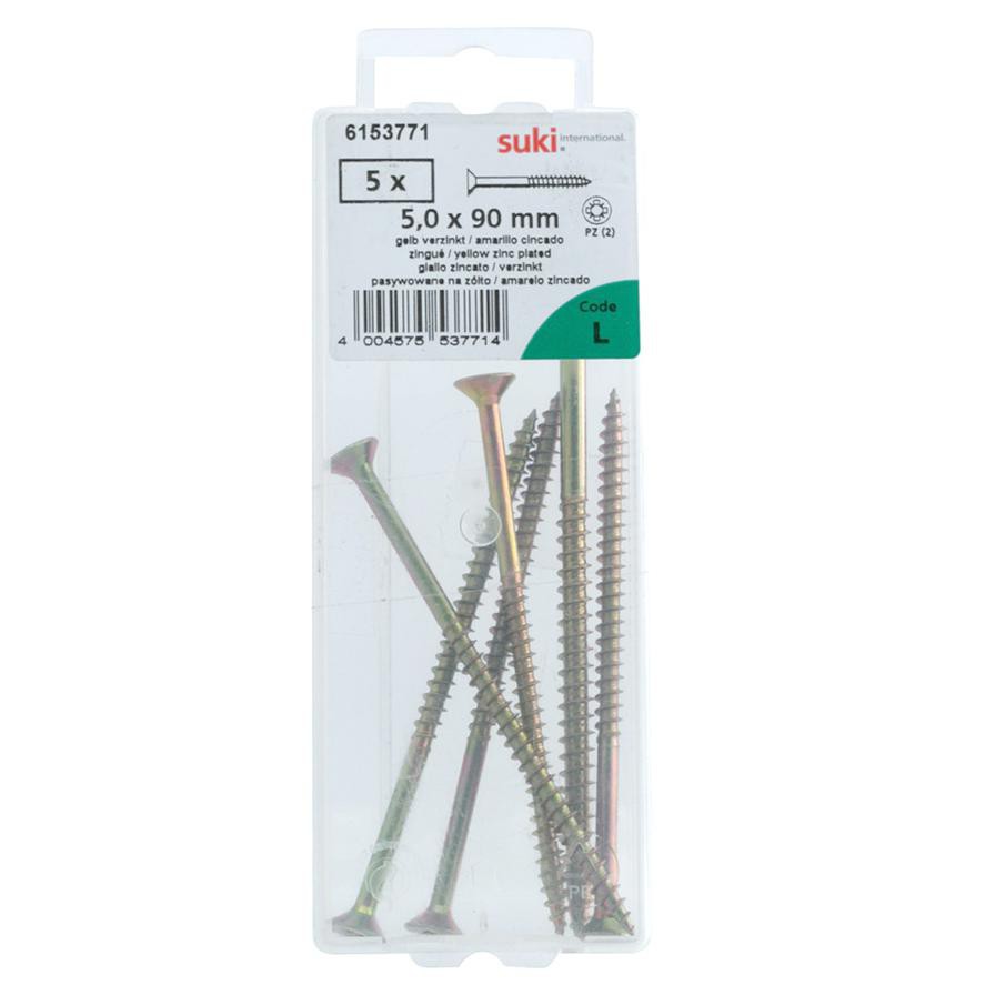 Suki Pozidriv Chipboard Screws (5 x 90 mm, Pack of 5)