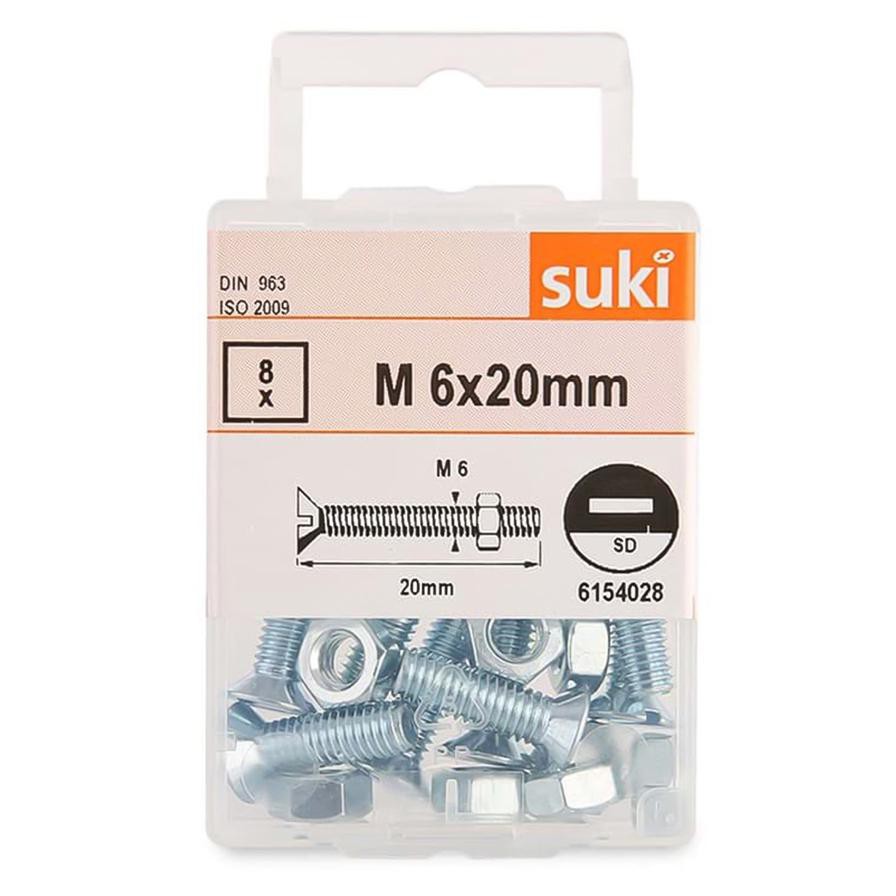 Suki Nut & Counter Sink Bolt (6 x 20 mm, Pack of 8)