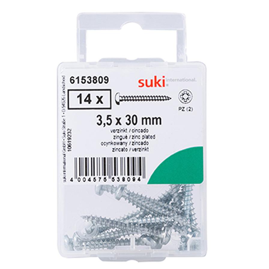 Suki Zinc Plated Pozidriv Chipboard Screws (3.5 x 30 mm, Pack of 4)