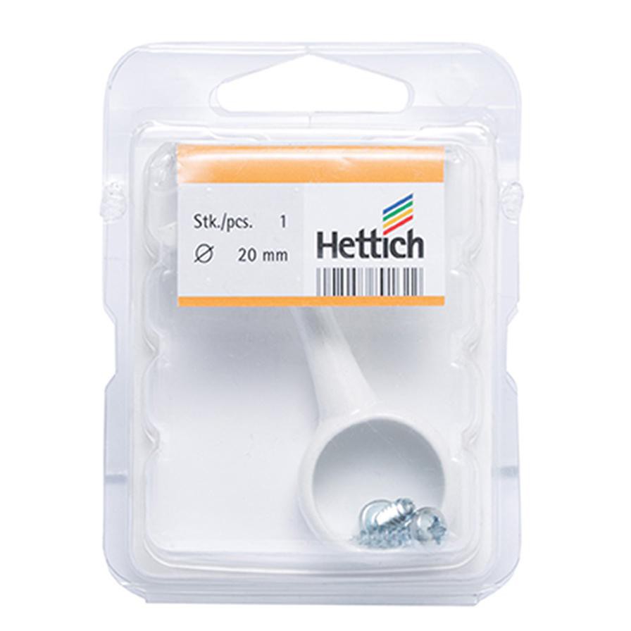 Hettich White Wardrobe Rail Centre Support (20 mm, Pack of 2)