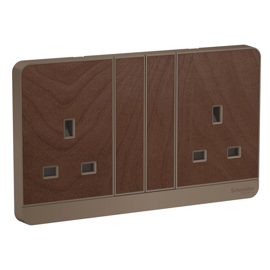 Schneider Electric AvatarOn Wood, 2 Gang Switched Sockets, E83T25_WD_G12 (3P, 13A, 250 V)