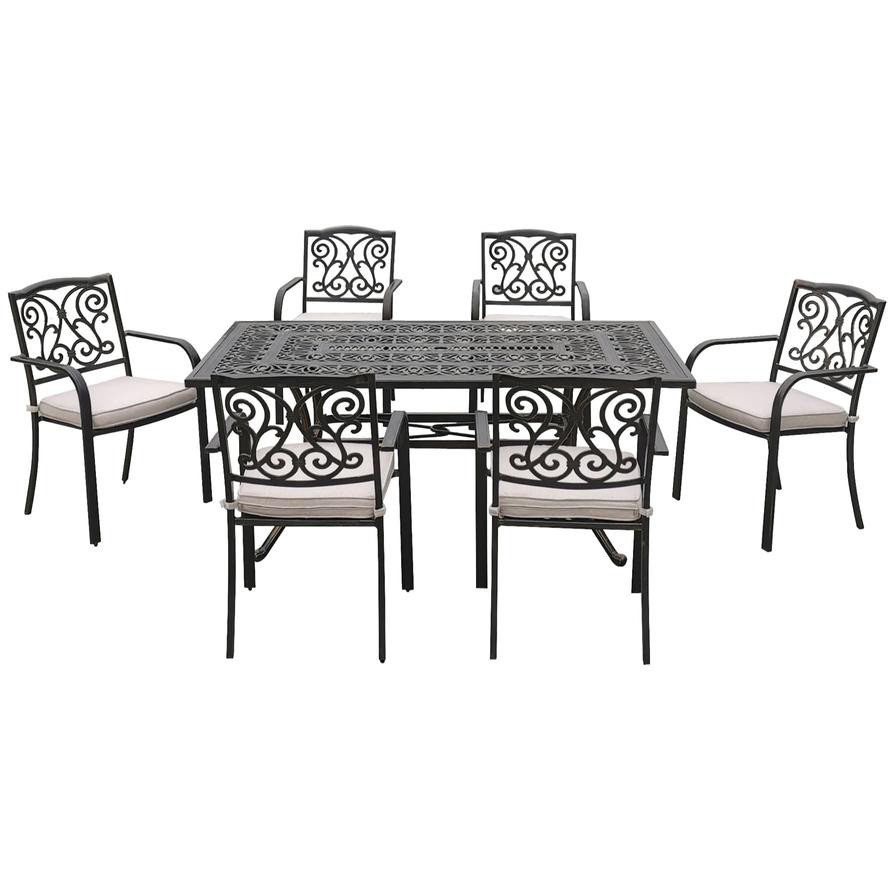 Milano 6-Seater Cast Aluminum Rectangle Dining Set Generic (7 Pc.)