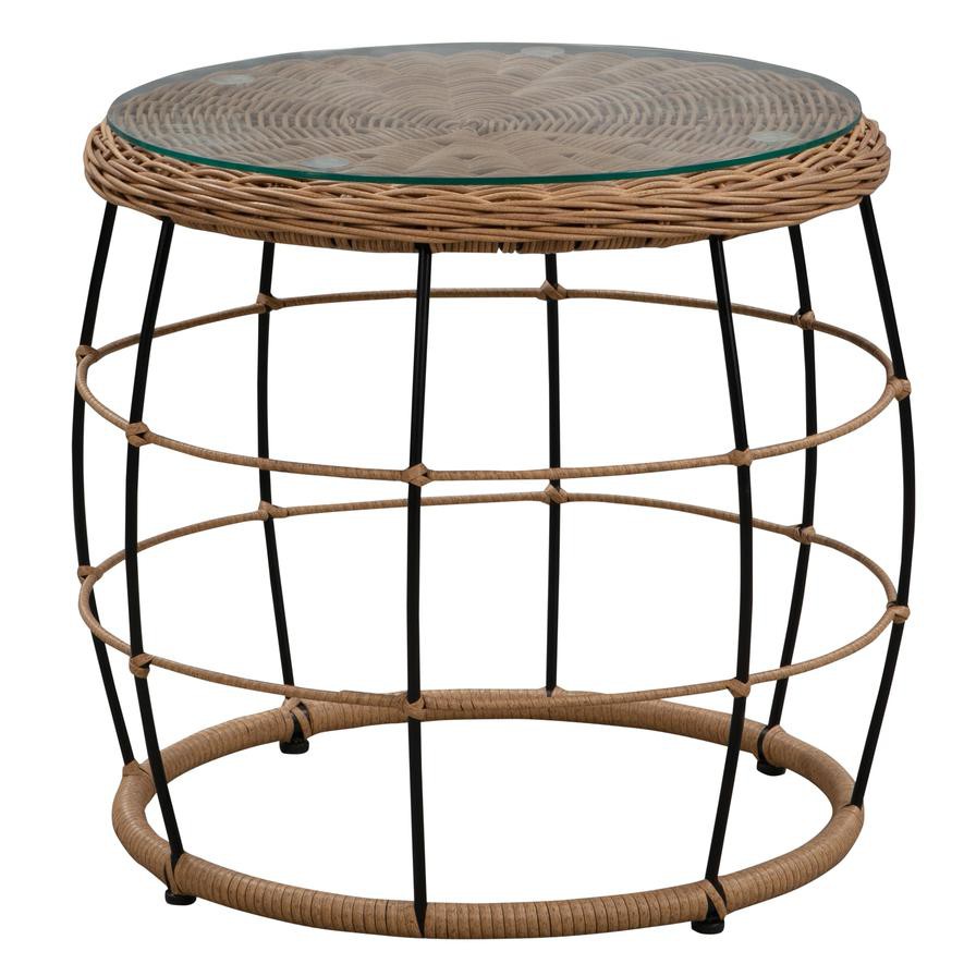 Cocoon Steel Wicker Side Table W/Glass Top (53 x 53 x 47.5 cm)