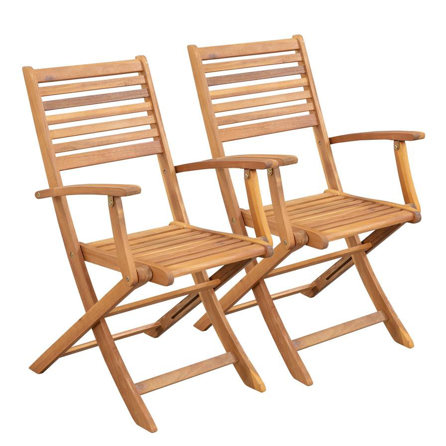 Kingston Acacia Wood Folding Chair W/Armrests Generic (61.5 x 56 x 90 cm, 2 Pc.)