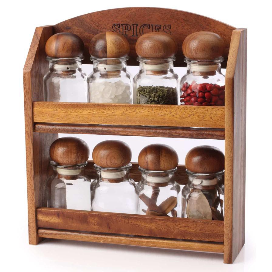 Billi Wooden Spice Rack W/ 8 Bottles